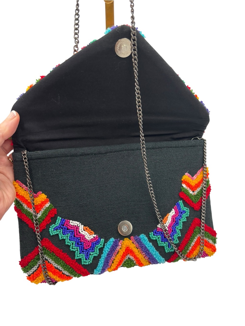 Boho Colorful Embroidered Beaded Envelope Crossbody Clutch Chain Bag Fest - Picture 7 of 7